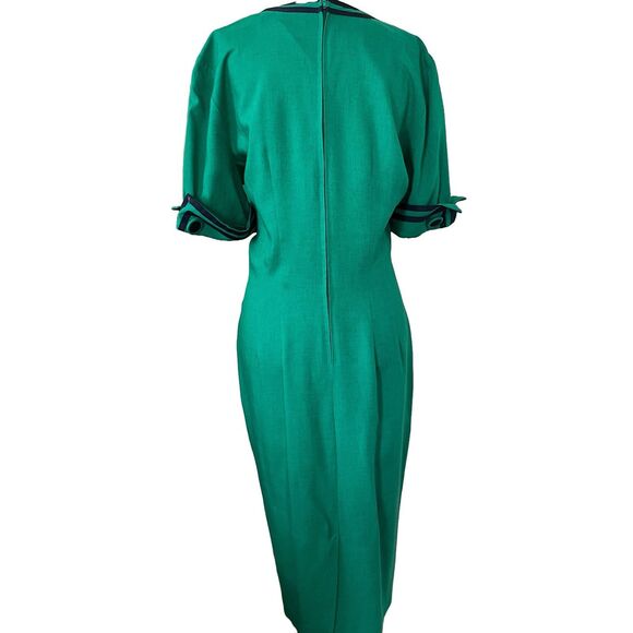 Emerald Green Vintage 1980s Cynthia Howie Union Made Mod Inspired Midi Dress - Picture 5 of 11